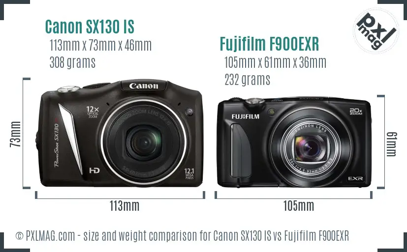 Canon SX130 IS vs Fujifilm F900EXR size comparison