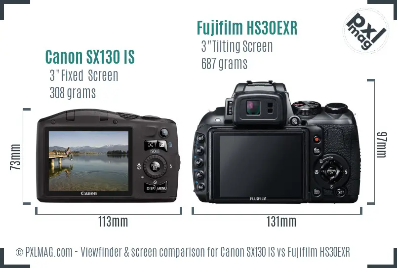 Canon SX130 IS vs Fujifilm HS30EXR Screen and Viewfinder comparison