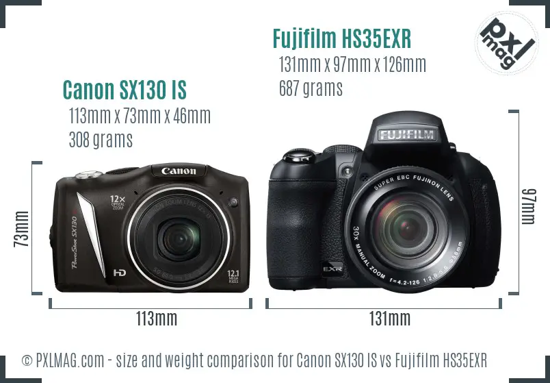 Canon SX130 IS vs Fujifilm HS35EXR size comparison