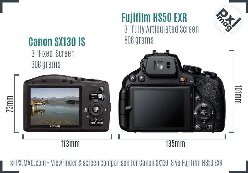 Canon SX130 IS vs Fujifilm HS50 EXR Screen and Viewfinder comparison