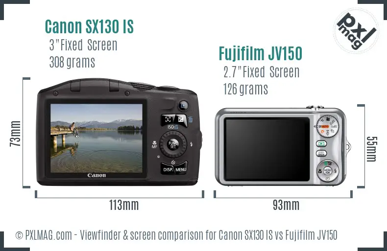 Canon SX130 IS vs Fujifilm JV150 Screen and Viewfinder comparison
