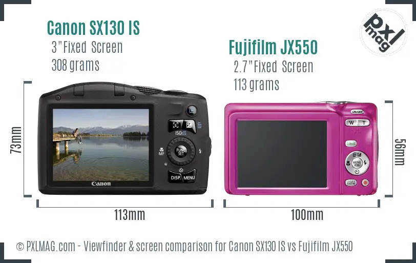 Canon SX130 IS vs Fujifilm JX550 Screen and Viewfinder comparison