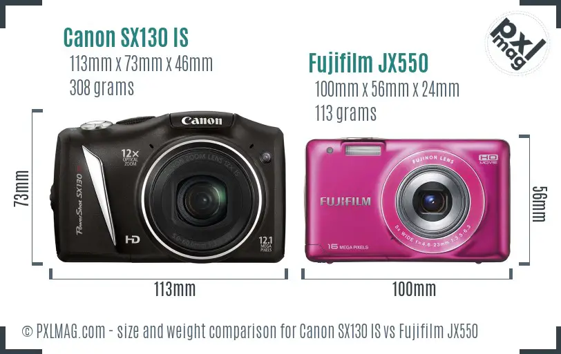 Canon SX130 IS vs Fujifilm JX550 size comparison