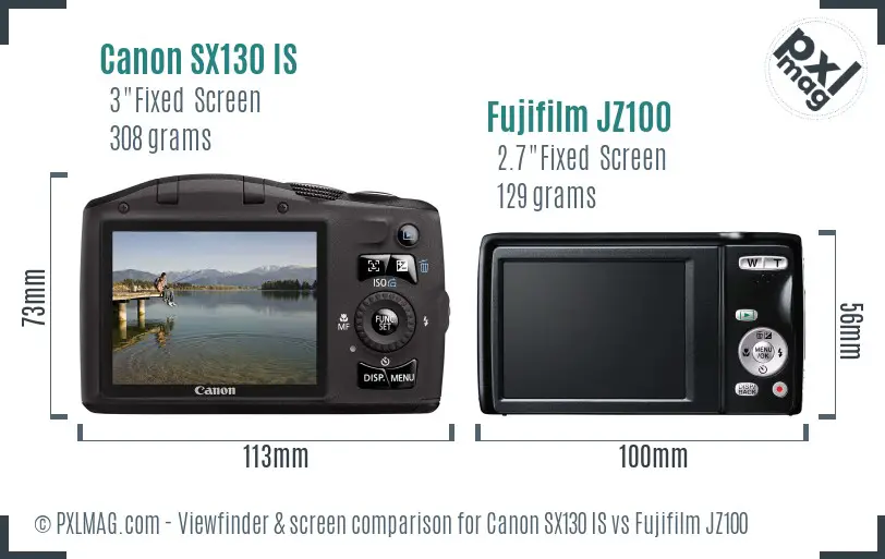 Canon SX130 IS vs Fujifilm JZ100 Screen and Viewfinder comparison