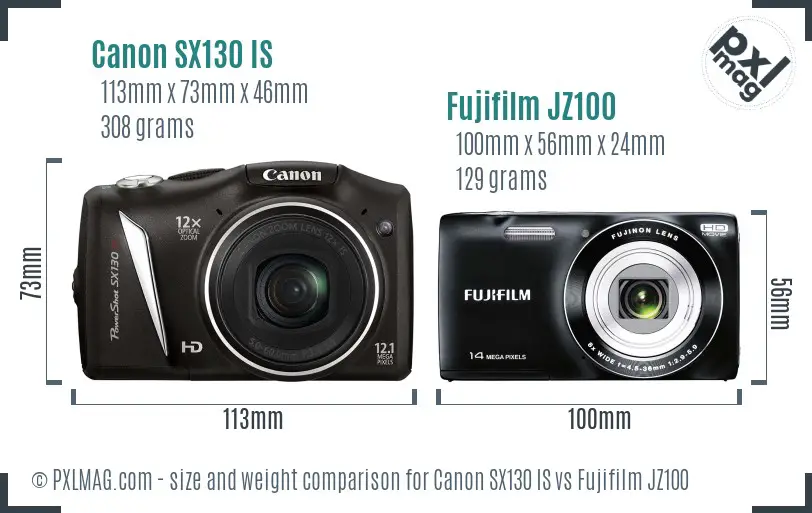 Canon SX130 IS vs Fujifilm JZ100 size comparison