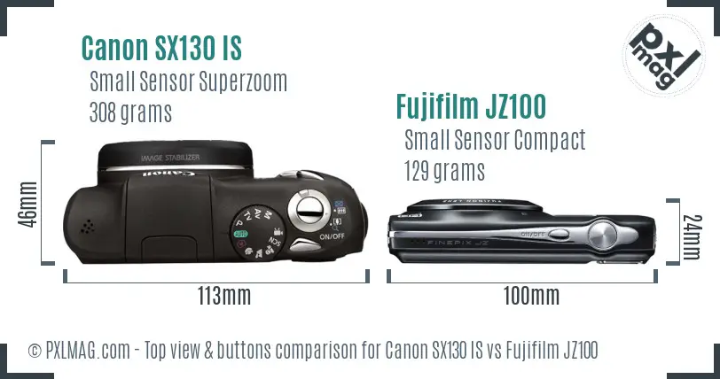 Canon SX130 IS vs Fujifilm JZ100 top view buttons comparison