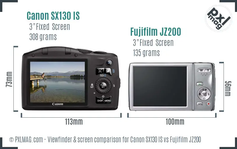 Canon SX130 IS vs Fujifilm JZ200 Screen and Viewfinder comparison