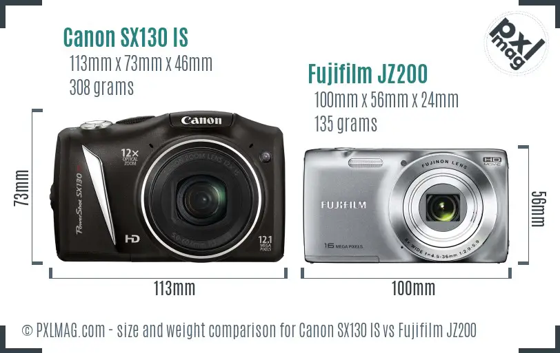 Canon SX130 IS vs Fujifilm JZ200 size comparison