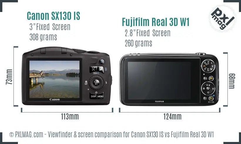 Canon SX130 IS vs Fujifilm Real 3D W1 Screen and Viewfinder comparison