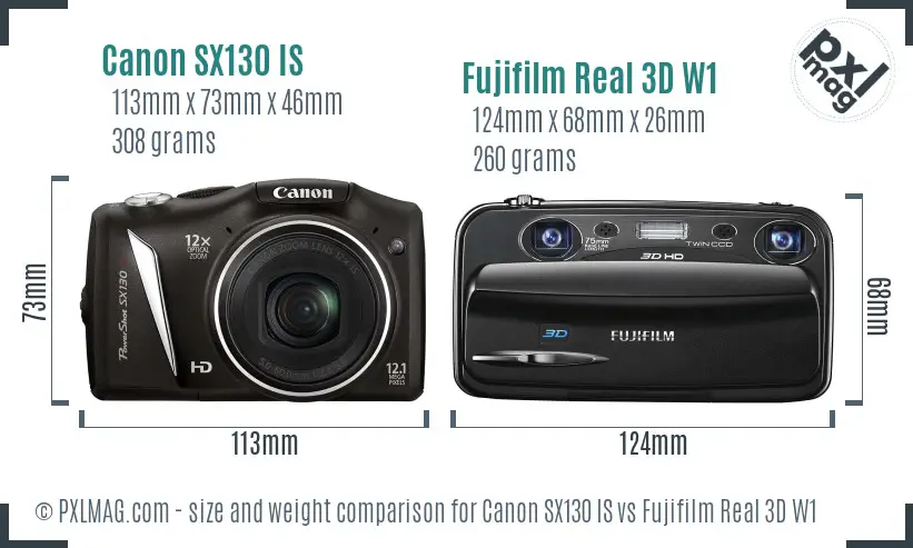 Canon SX130 IS vs Fujifilm Real 3D W1 size comparison