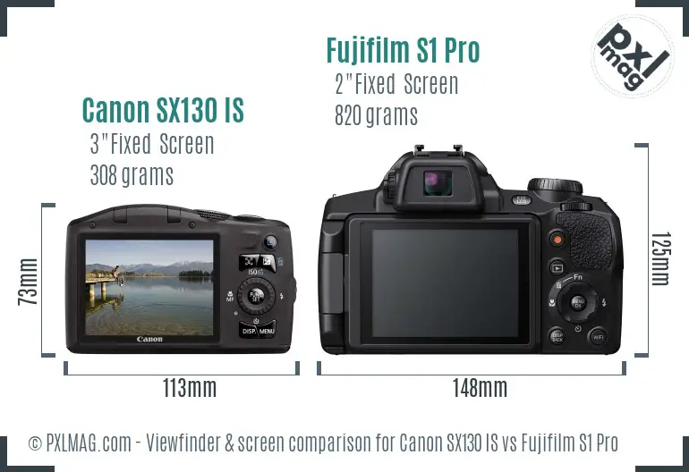 Canon SX130 IS vs Fujifilm S1 Pro Screen and Viewfinder comparison