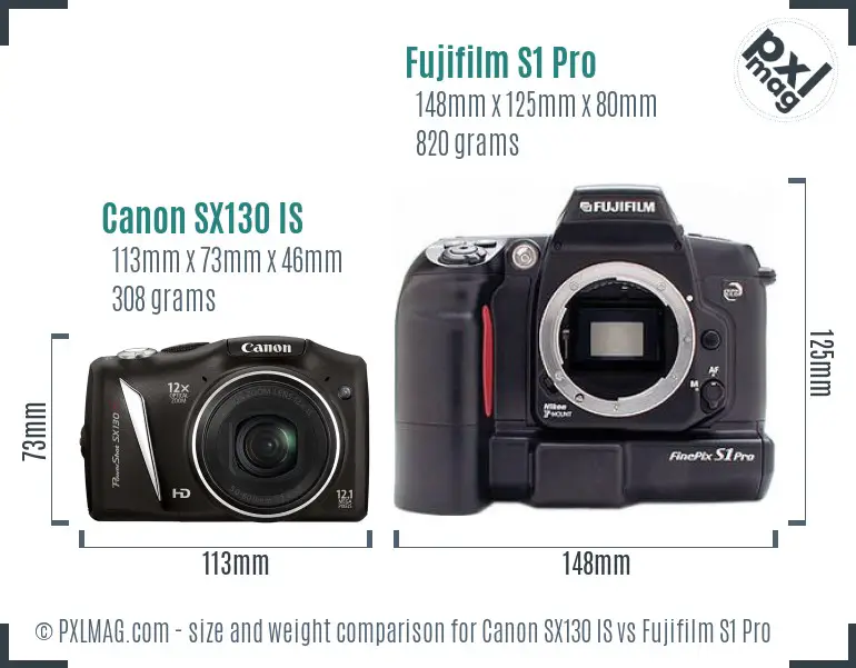 Canon SX130 IS vs Fujifilm S1 Pro size comparison