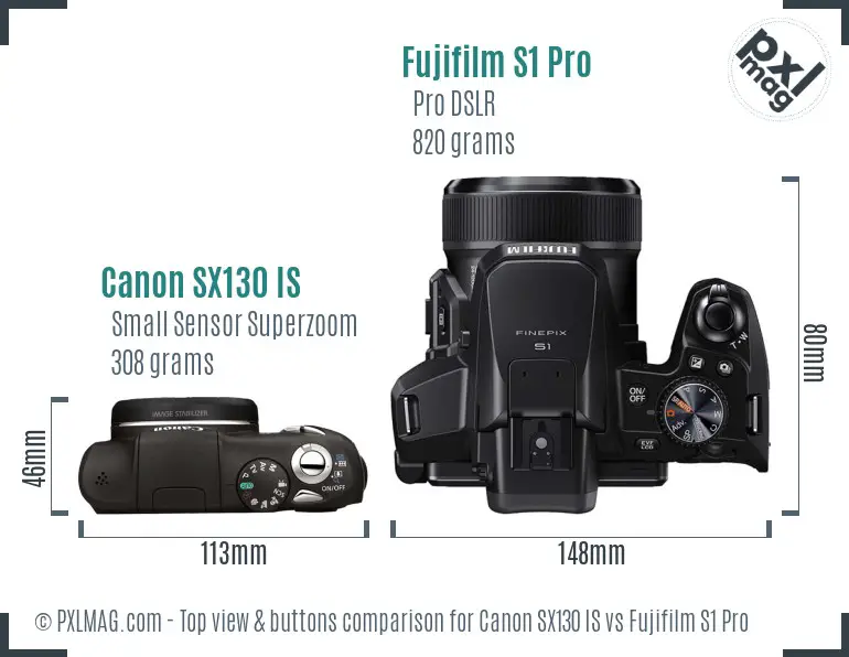 Canon SX130 IS vs Fujifilm S1 Pro top view buttons comparison