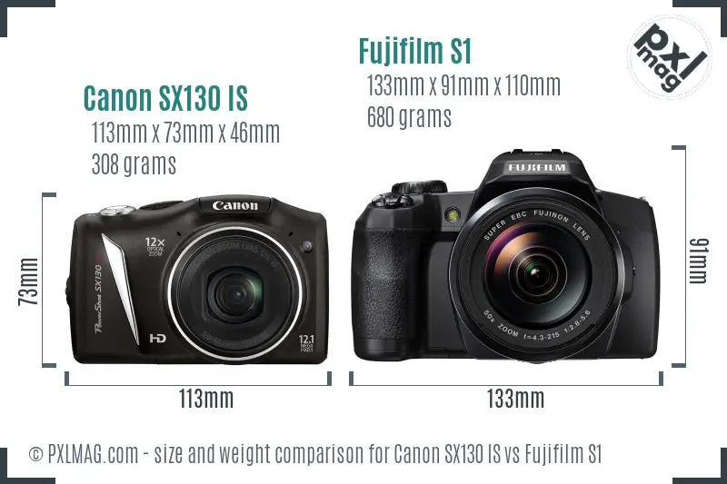 Canon SX130 IS vs Fujifilm S1 size comparison