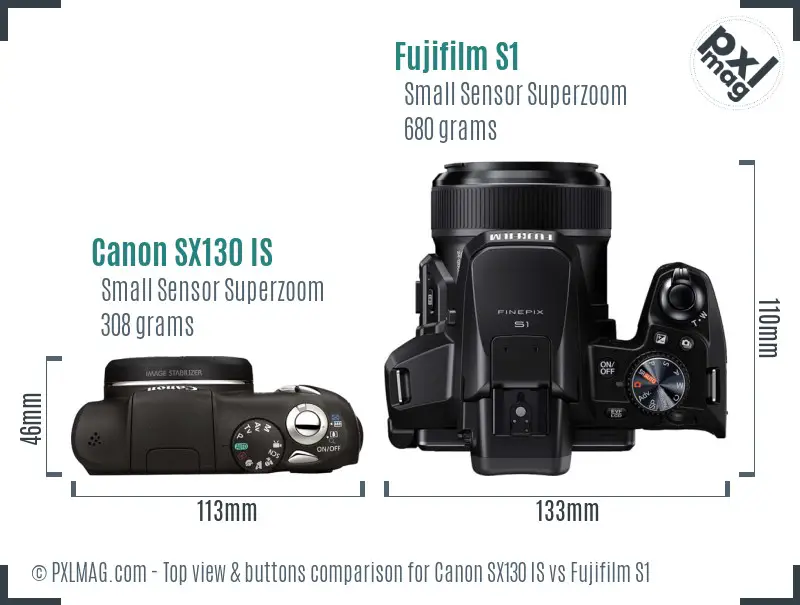 Canon SX130 IS vs Fujifilm S1 top view buttons comparison