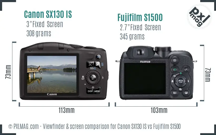 Canon SX130 IS vs Fujifilm S1500 Screen and Viewfinder comparison