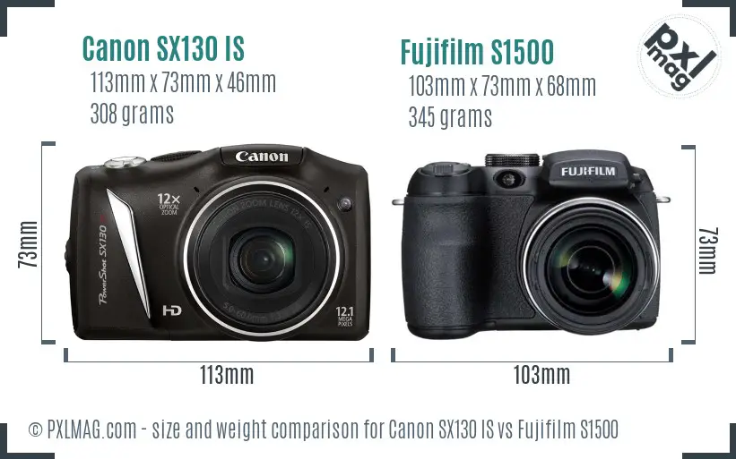 Canon SX130 IS vs Fujifilm S1500 size comparison