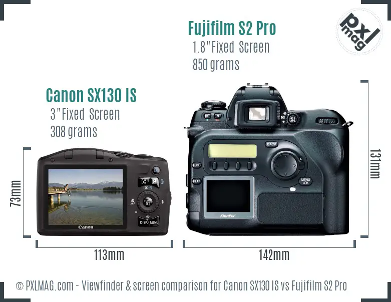 Canon SX130 IS vs Fujifilm S2 Pro Screen and Viewfinder comparison