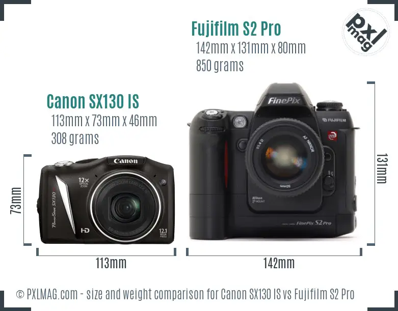 Canon SX130 IS vs Fujifilm S2 Pro size comparison Canon SX130 IS vs Fujifilm S2 Pro size comparison
