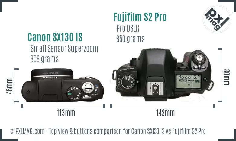 Canon SX130 IS vs Fujifilm S2 Pro top view buttons comparison