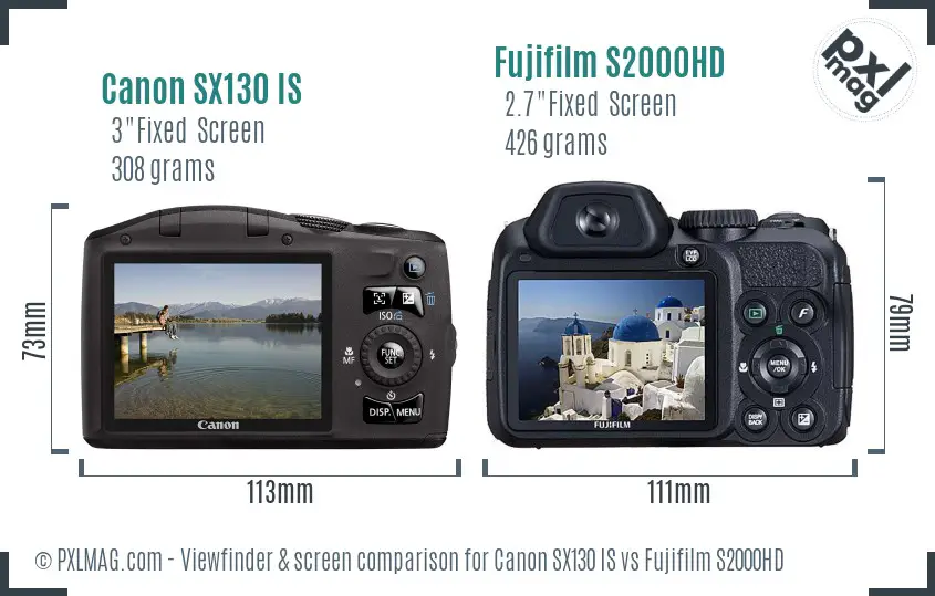 Canon SX130 IS vs Fujifilm S2000HD Screen and Viewfinder comparison