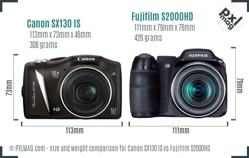 Canon SX130 IS vs Fujifilm S2000HD size comparison