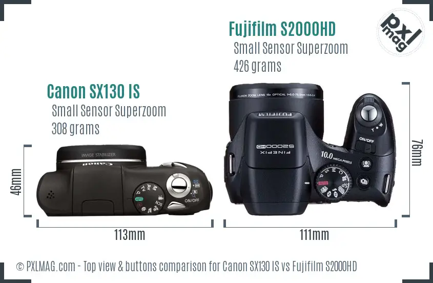 Canon SX130 IS vs Fujifilm S2000HD top view buttons comparison