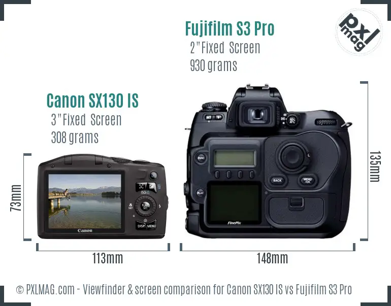 Canon SX130 IS vs Fujifilm S3 Pro Screen and Viewfinder comparison