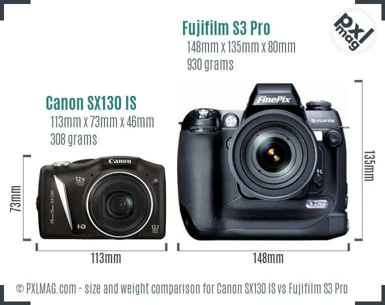 Canon SX130 IS vs Fujifilm S3 Pro size comparison