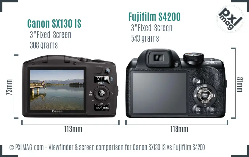 Canon SX130 IS vs Fujifilm S4200 Screen and Viewfinder comparison