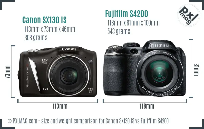 Canon SX130 IS vs Fujifilm S4200 size comparison