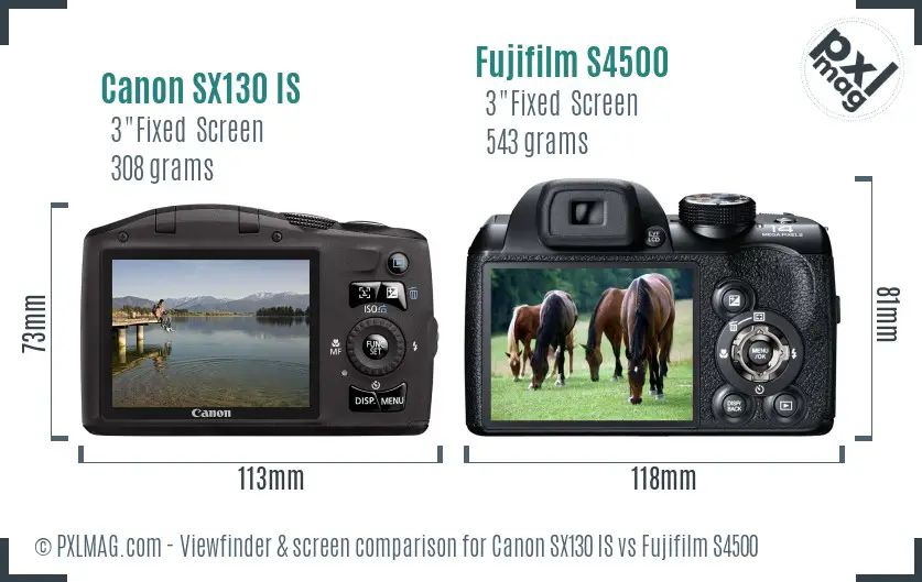 Canon SX130 IS vs Fujifilm S4500 Screen and Viewfinder comparison