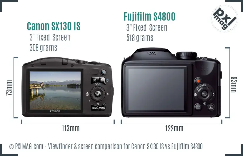 Canon SX130 IS vs Fujifilm S4800 Screen and Viewfinder comparison