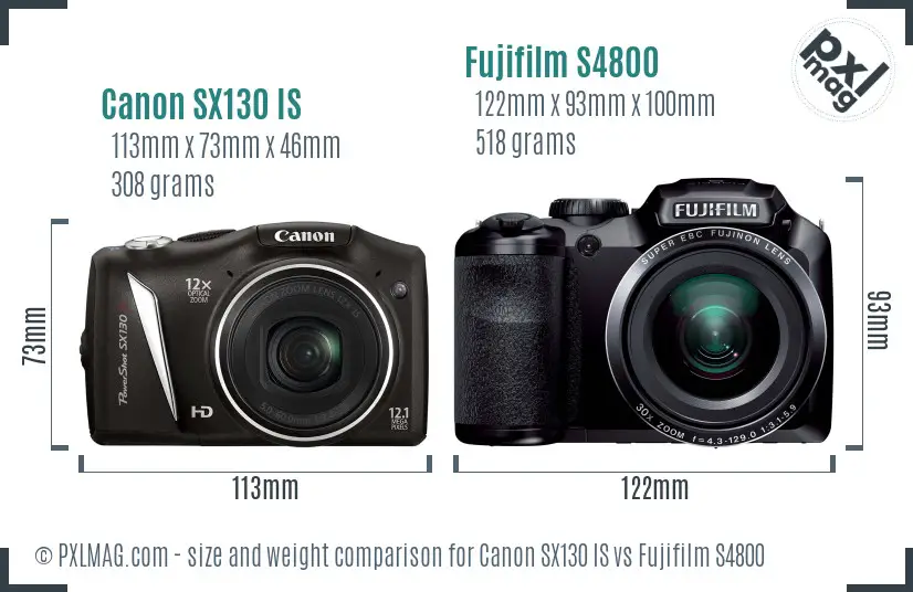 Canon SX130 IS vs Fujifilm S4800 size comparison