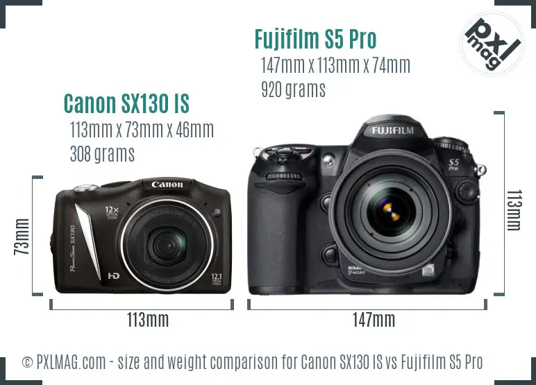 Canon SX130 IS vs Fujifilm S5 Pro size comparison