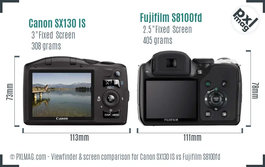 Canon SX130 IS vs Fujifilm S8100fd Screen and Viewfinder comparison