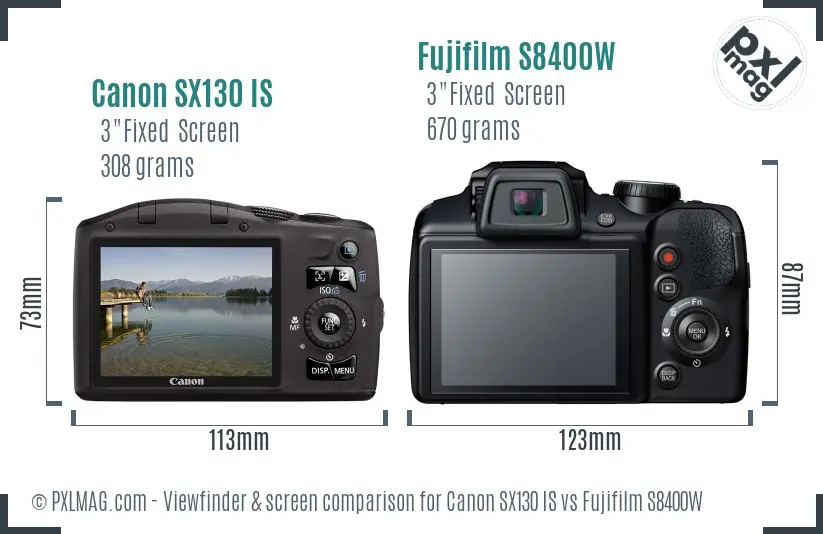 Canon SX130 IS vs Fujifilm S8400W Screen and Viewfinder comparison