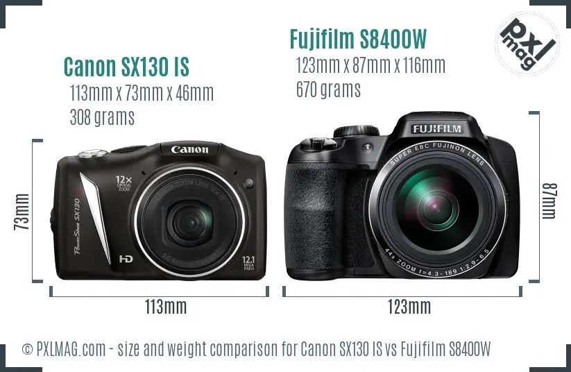 Canon SX130 IS vs Fujifilm S8400W size comparison