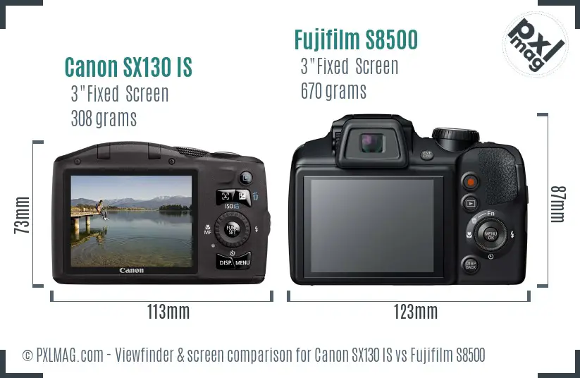 Canon SX130 IS vs Fujifilm S8500 Screen and Viewfinder comparison