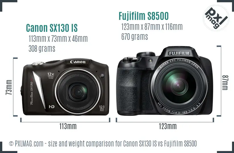 Canon SX130 IS vs Fujifilm S8500 size comparison