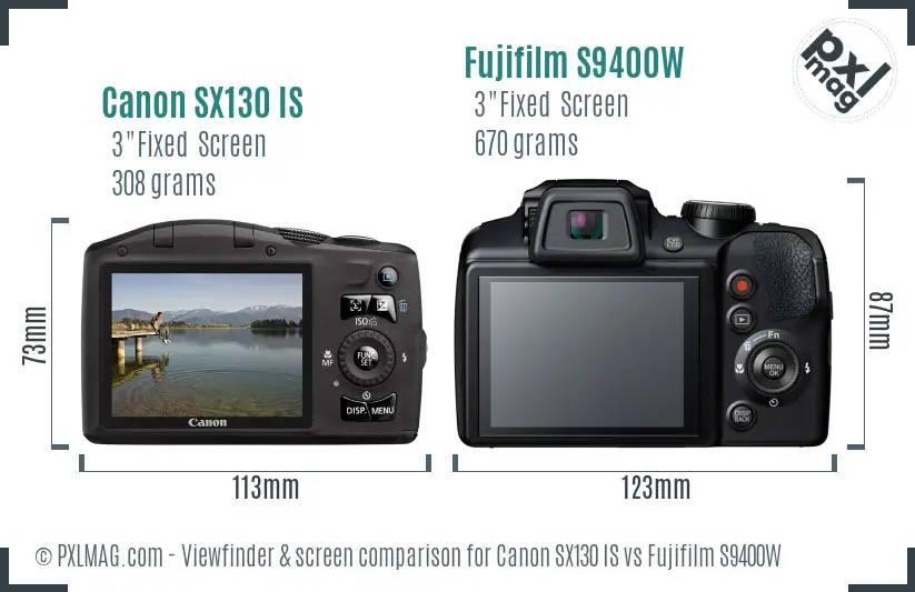 Canon SX130 IS vs Fujifilm S9400W Screen and Viewfinder comparison