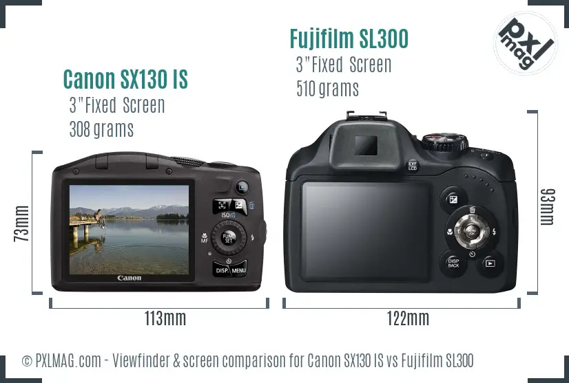 Canon SX130 IS vs Fujifilm SL300 Screen and Viewfinder comparison