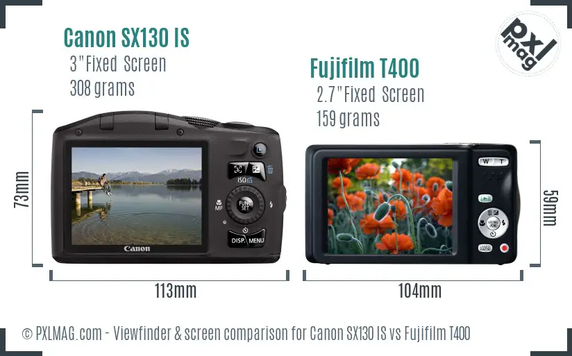 Canon SX130 IS vs Fujifilm T400 Screen and Viewfinder comparison