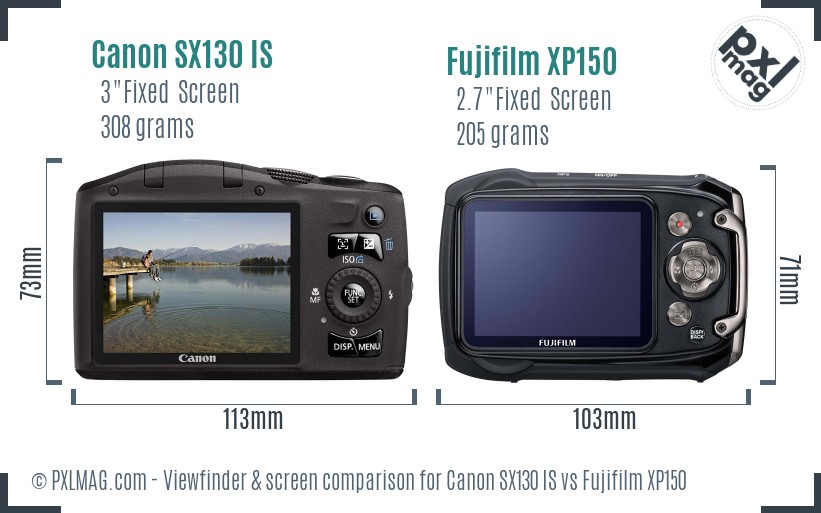 Canon SX130 IS vs Fujifilm XP150 Screen and Viewfinder comparison