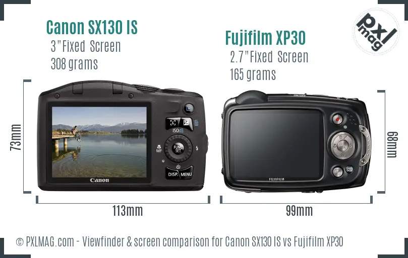 Canon SX130 IS vs Fujifilm XP30 Screen and Viewfinder comparison