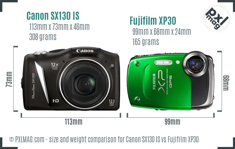 Canon SX130 IS vs Fujifilm XP30 size comparison