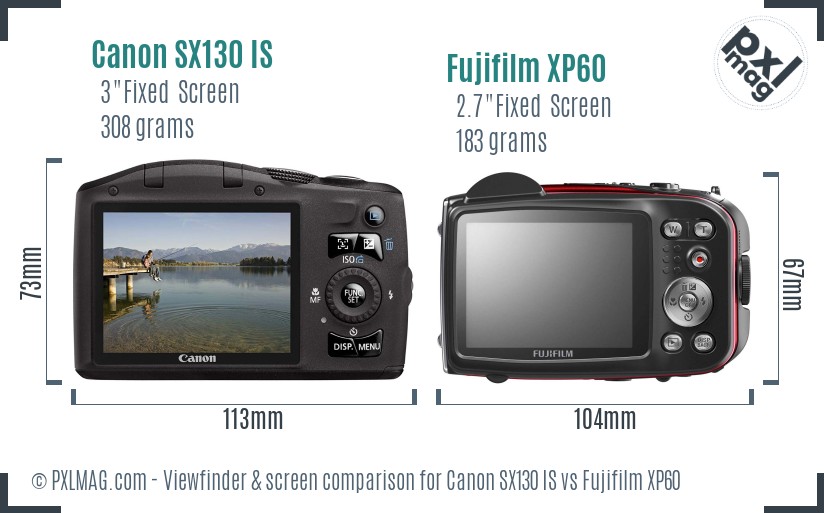 Canon SX130 IS vs Fujifilm XP60 Screen and Viewfinder comparison