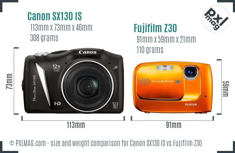 Canon SX130 IS vs Fujifilm Z30 size comparison