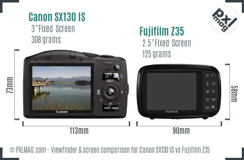 Canon SX130 IS vs Fujifilm Z35 Screen and Viewfinder comparison