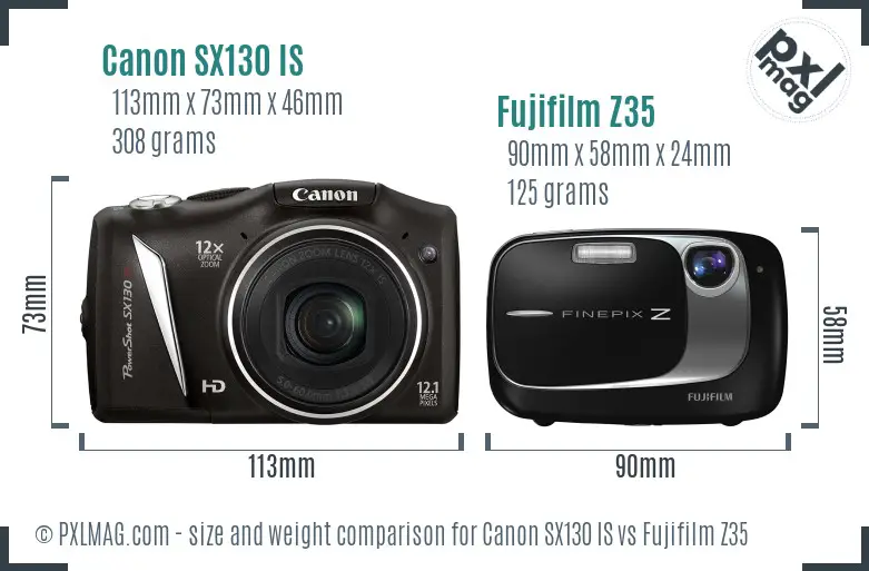 Canon SX130 IS vs Fujifilm Z35 size comparison